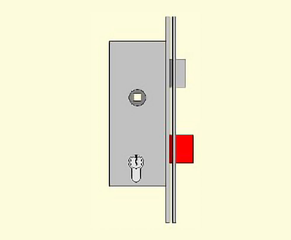 Standard-Riegel eines Schlosses mit Schließzylinder